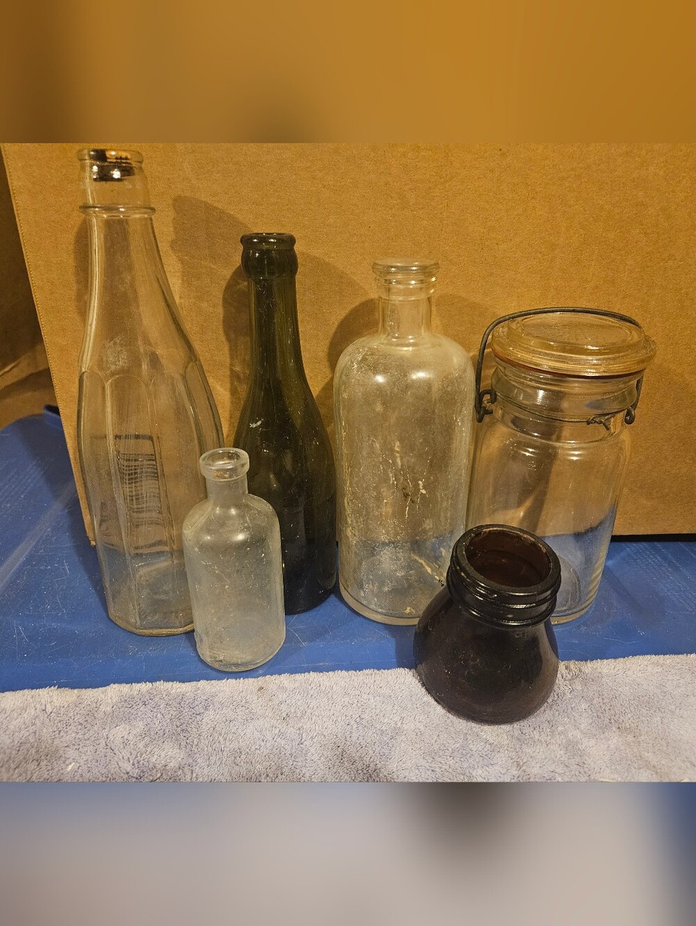 Mixed Vintage Glass Bottle Collection - Clear, Green, Amber